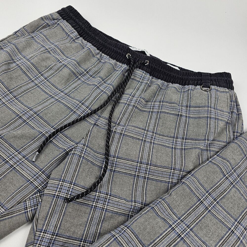 PacSun Cargo Pants Mens Large Gray Plaid Drawstring Waist Baggy Streetwear